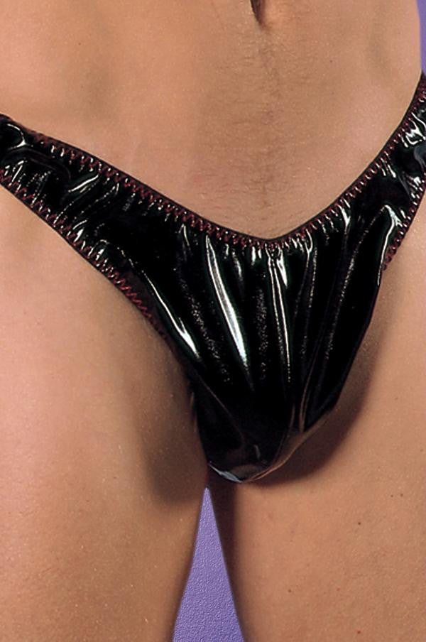 Coating- Outer Layer: Polyurethane
Middle Layer: Polyvinyl Chloride
Knit: 100% Polyester Men's Thong O-s Black