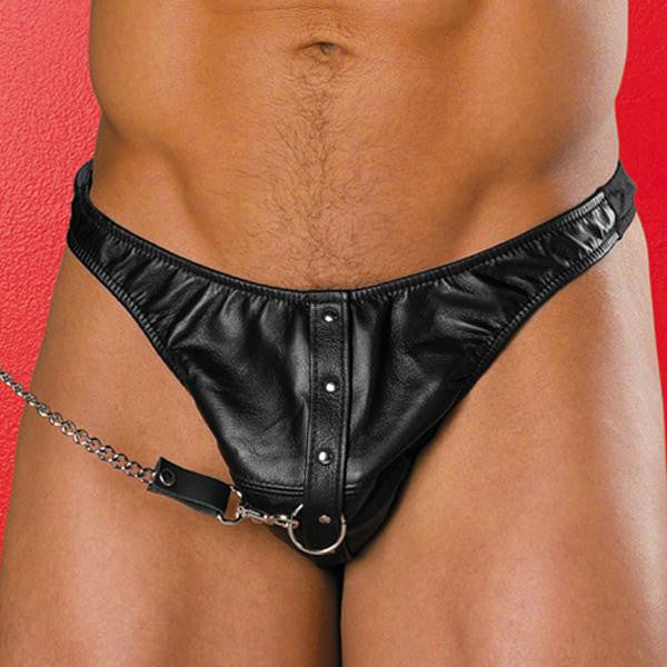 100% Genuine Leather Lycra:12%spandex 88%polyester Men's Thong O-s Black