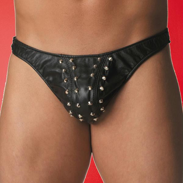 100% Genuine Leather Lycra:12%spandex 88%polyester Men's Thong O-s Black