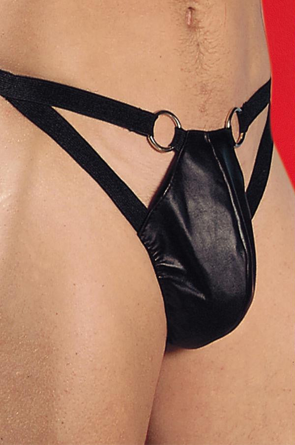 100% Genuine Leather Men's Thong O-s Black