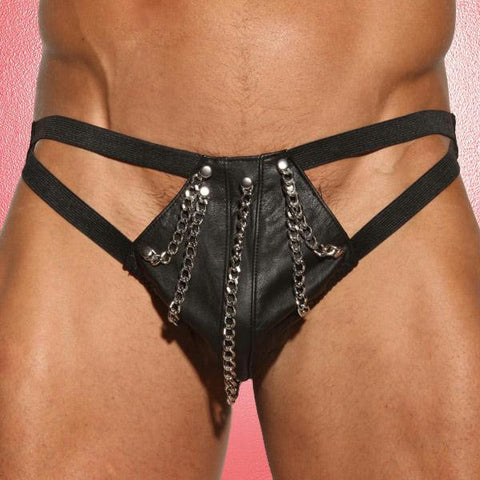 100% Genuine Leather Men's Thong O-s Black