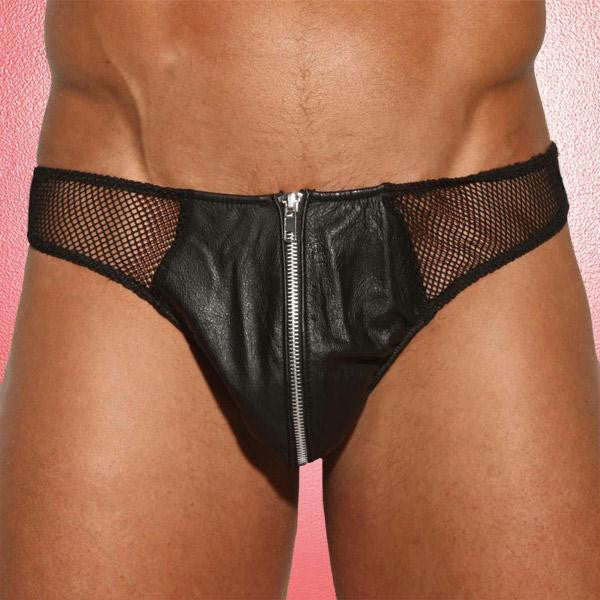 Mesh:92% Polyamide 8% Spandex 100% Genuine Leather Men's Thong O-s Black