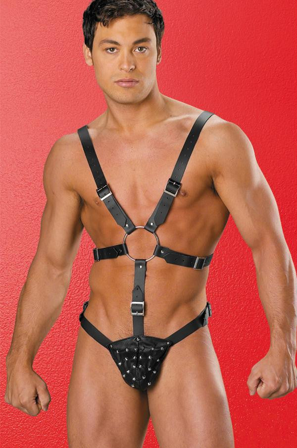 100% Genuine Leather Men's Harness O-s Black