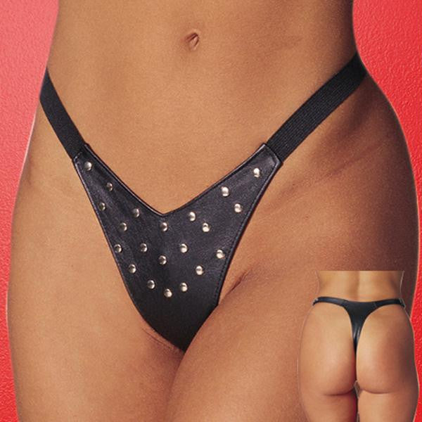 100% Genuine Leather Thong O-s Black