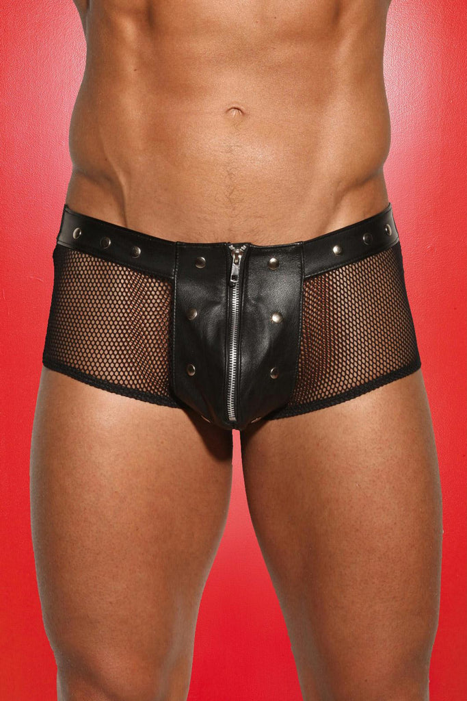 Mesh:92% Polyamide 8% Spandex 100% Genuine Leather Men's Shorts O-s Black