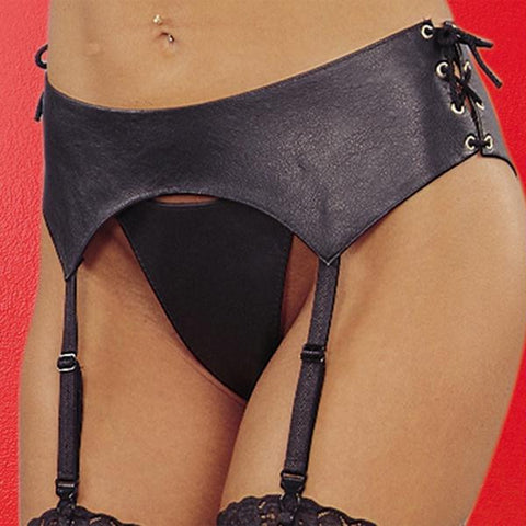 100% Genuine Leather Garter Belt O-s Black